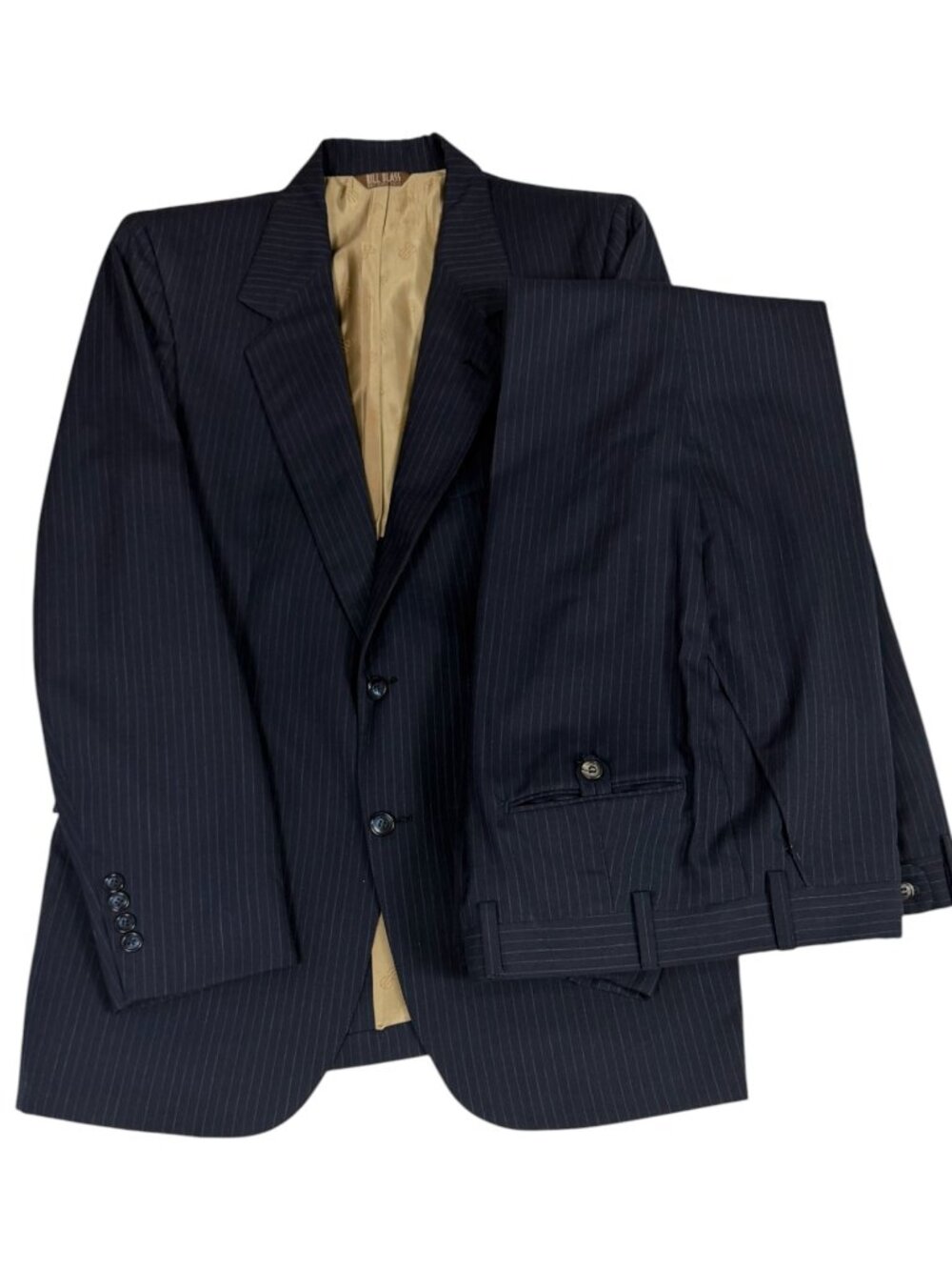 VTG Bill Blass Pinstripe Heavy Wool 2PC Suit Liemandts Navy 40R 35x30.5